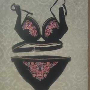 Time and Tru Black Bikini with Gold Accents